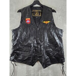 Vintage Barneys Leather Biker Vest Mens L Black Side Lace Gold Honda Wing *Read‎